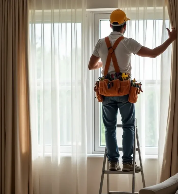 Handyman-hanging-double-curtain-installation-on-a-large-size-window-in-dubai-apartment